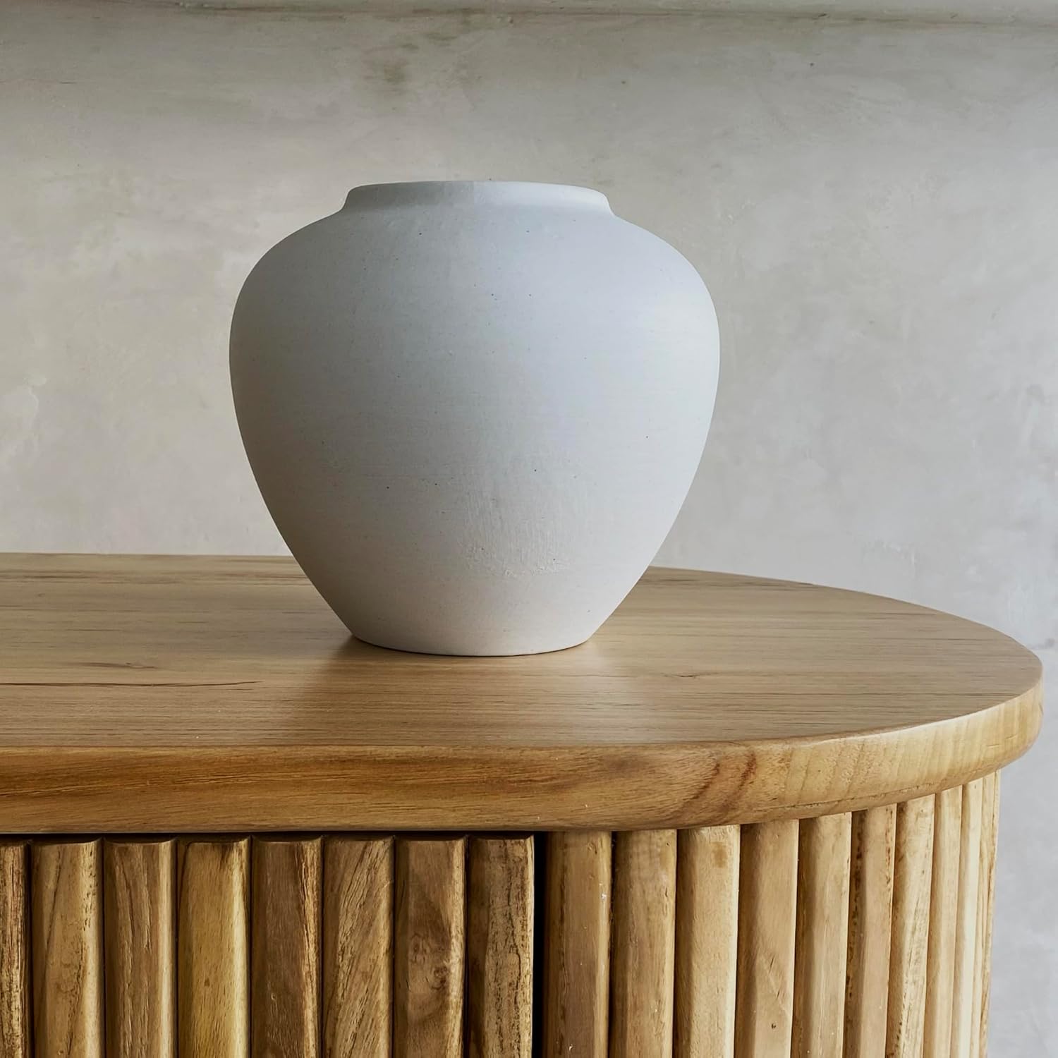 Ceramic Vase, White Color, Modern Minimalist Textured Vase for Home Decor, Bookshelf & Coffee Table Decor (White Short)