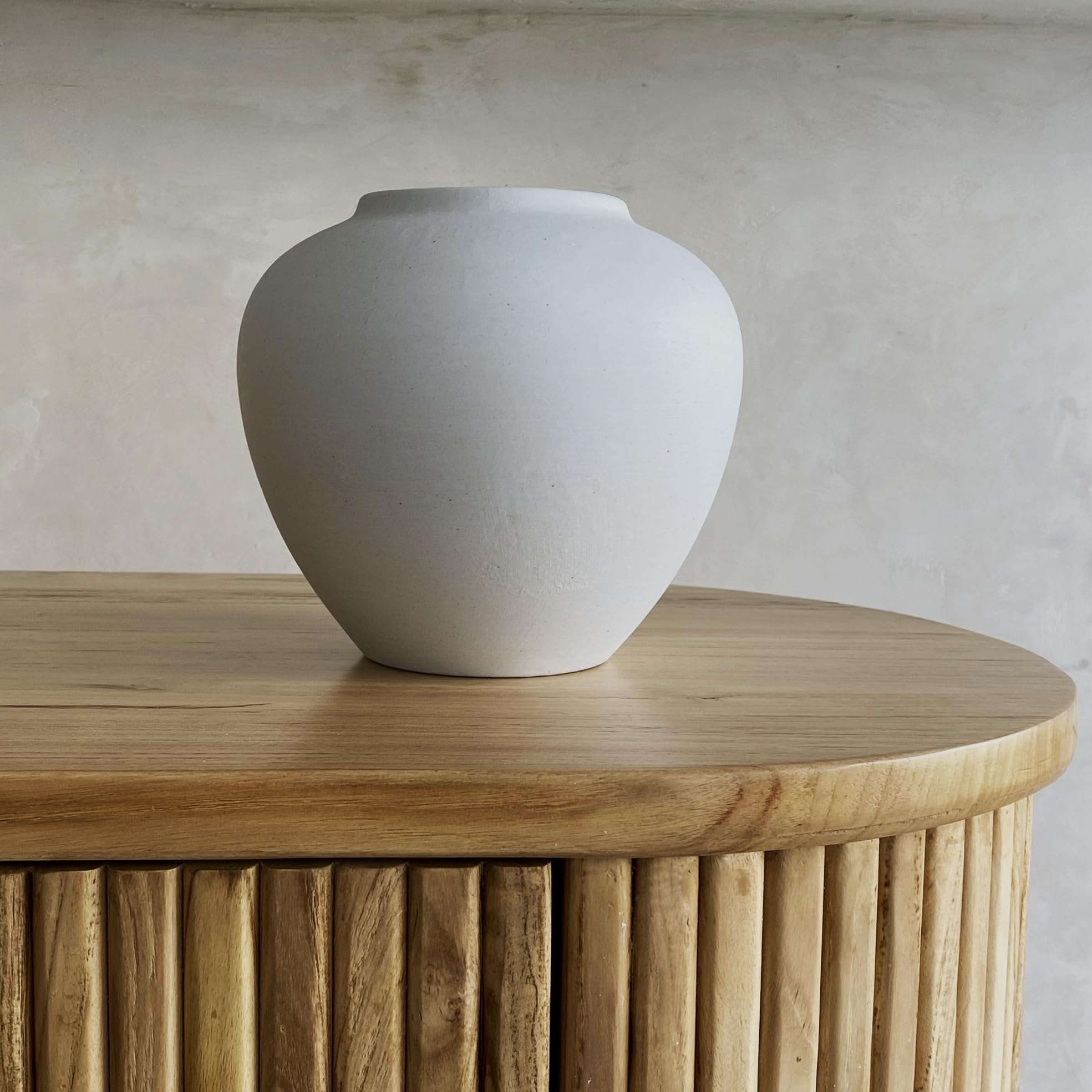 Ceramic Vase, White Color, Modern Minimalist Textured Vase for Home Decor, Bookshelf & Coffee Table Decor (White Short)