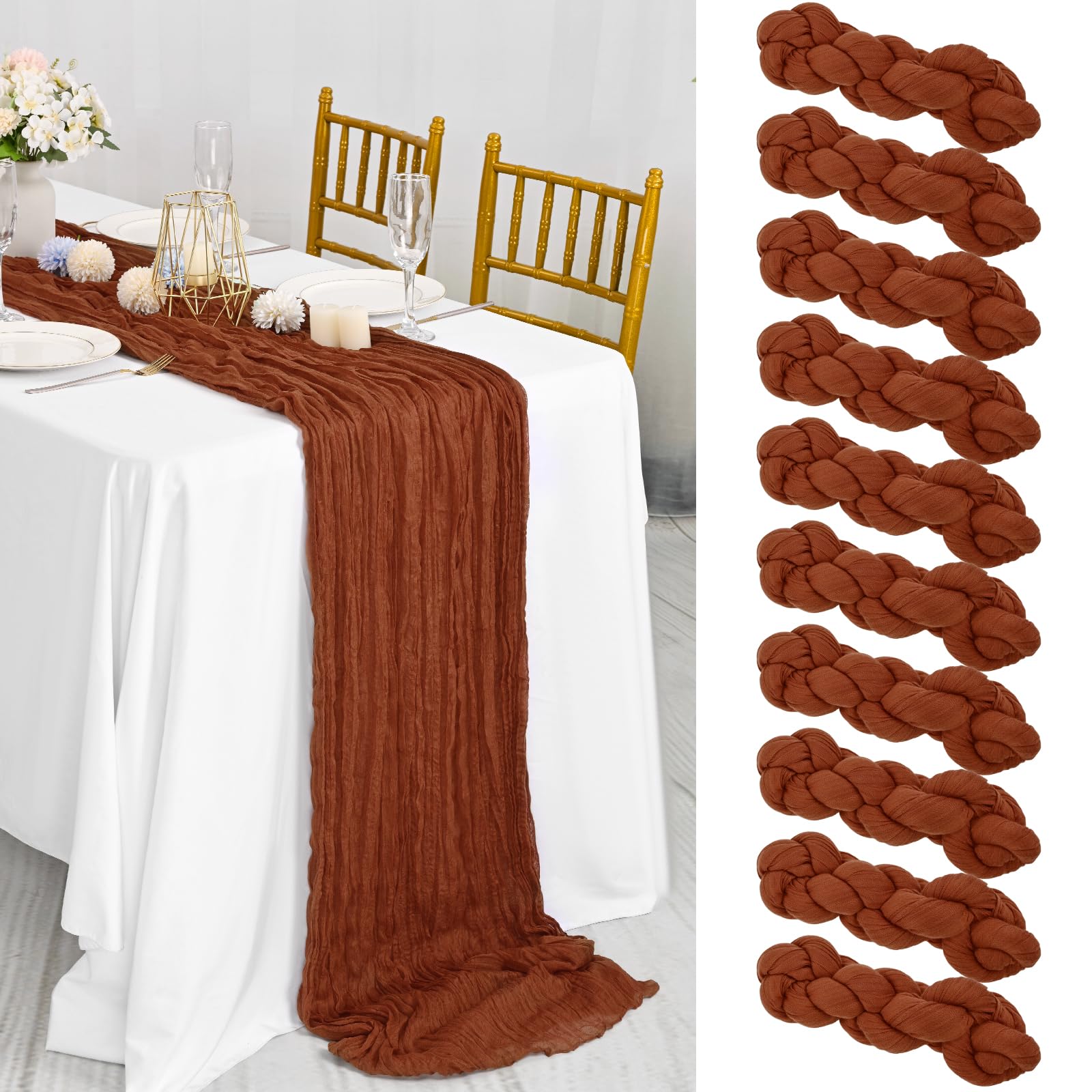 16 Packs Cheesecloth Table Runner Grey, 10Ft x 35"" Grey Rustic Gauze Boho Wedding Table Runner Decoration, Wedding Table Decor Table Cloth for Wedding Party Bridal Shower Table