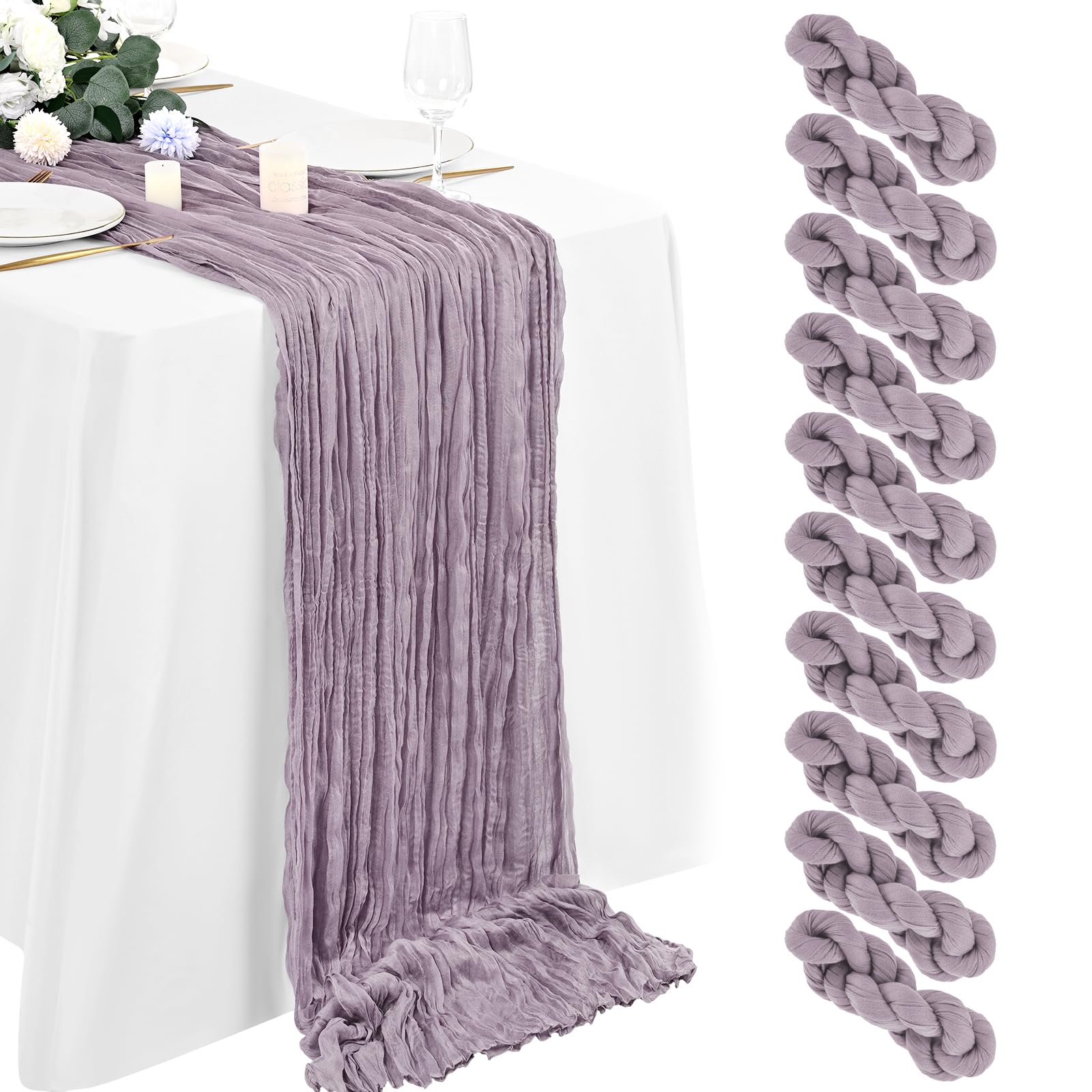 16 Packs Cheesecloth Table Runner Grey, 10Ft x 35"" Grey Rustic Gauze Boho Wedding Table Runner Decoration, Wedding Table Decor Table Cloth for Wedding Party Bridal Shower Table