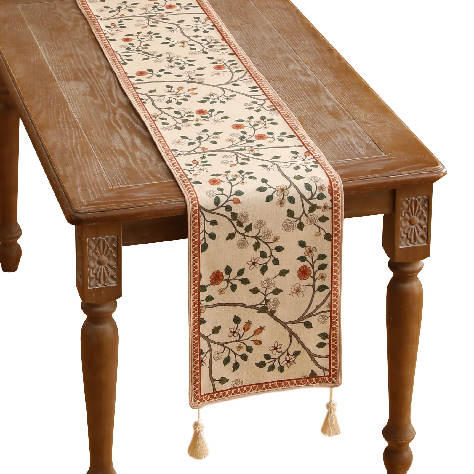 ISAENNE Designer French Country Linen Table Runner 71 Inches Long,Elegant Colorful Floral Pattern Table Runners for Dining Tables,Thanksgiving,Christmas,Kitchen Decor,12"*71"-Serenity F