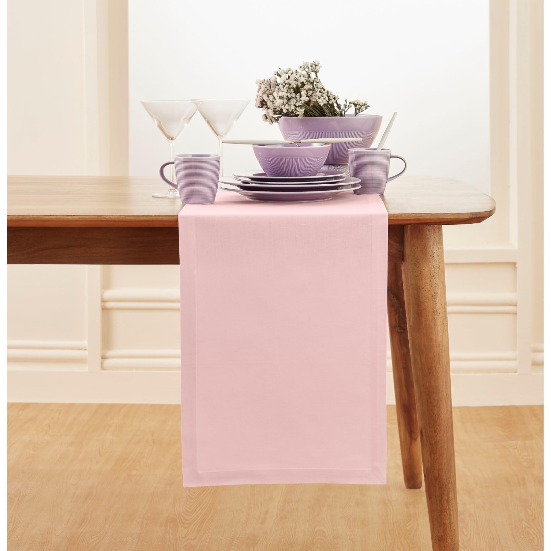 Solino Home Pink Cotton Linen Table Runner 90 Inches Long - Elegant Machine Washable Dining Table Runner 14x90 Inch for Summer Decor & 4th of July - Dru