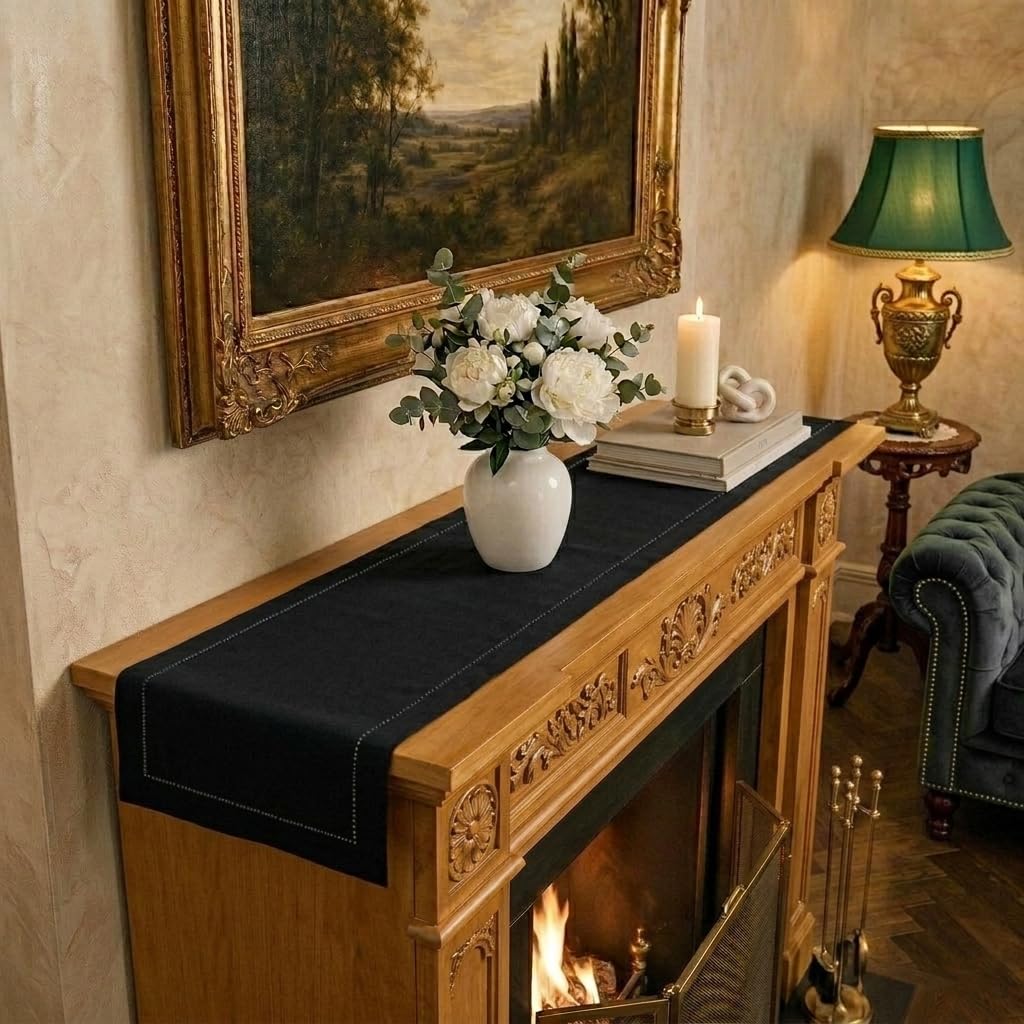 Signature Linen™ by D'Moksha White Table Runner 84 Inches Long, 100% Pure Linen, Hemstitch, 14 x 84 Inch Table Runner for Dresser, Dining- Summer, Father's & Independence Day