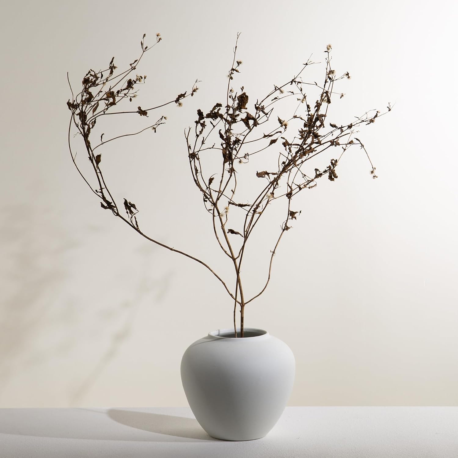 Ceramic Vase, White Color, Modern Minimalist Textured Vase for Home Decor, Bookshelf & Coffee Table Decor (White Short)