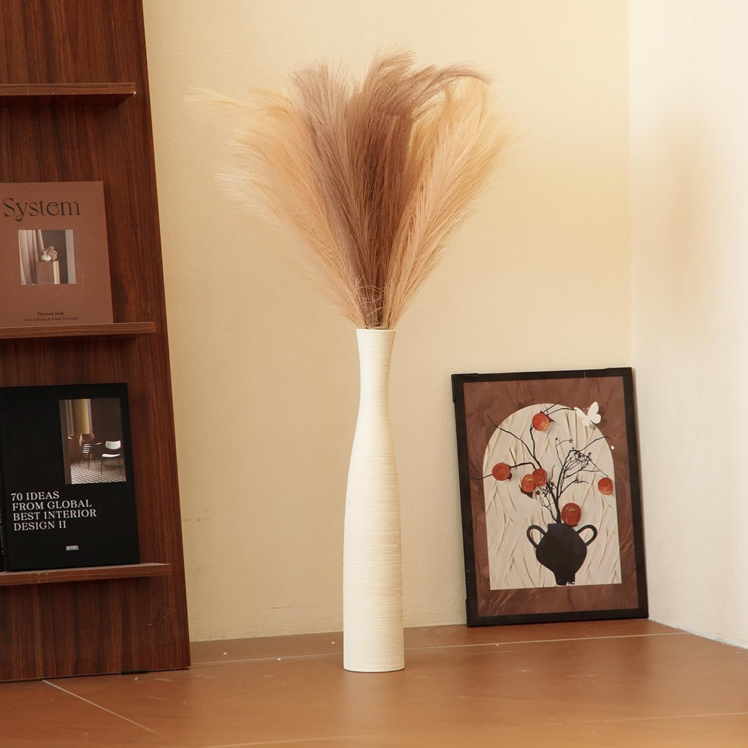 Ceramic Vase Home Decor, Tall Vase for Table Centerpiece, Floor, Modern Rustic Farmhouse Decorative Flower Vase for Pampas Grass Living Room, Office, Bedroom Decoration