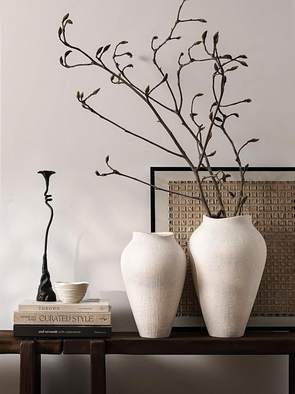 White Ceramic Vase - Large 11.8 Inch Tall Floor Vase for Centerpieces, Farmhouse Flower Vases, Rustic Minimalist Home Decor for Living Room, Enterway, Wedding (Sandstone White)