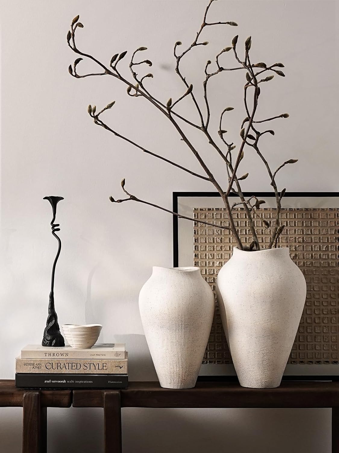 White Ceramic Vase - Large 11.8 Inch Tall Floor Vase for Centerpieces, Farmhouse Flower Vases, Rustic Minimalist Home Decor for Living Room, Enterway, Wedding (Sandstone White)