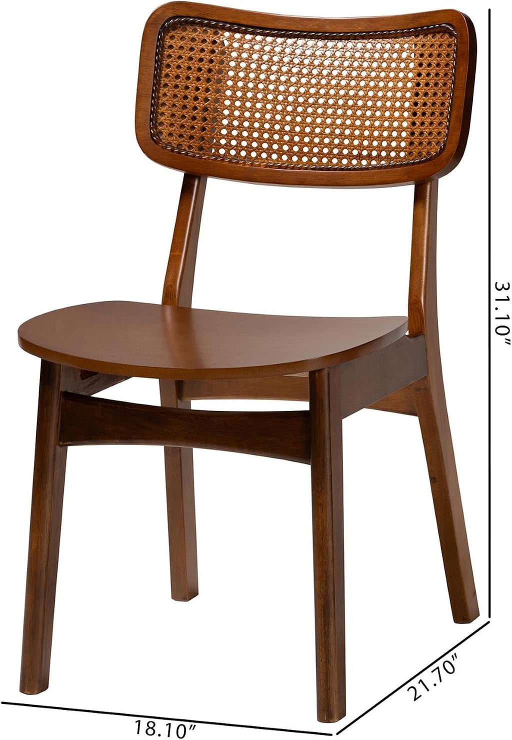 Baxton Studio Tafari Mid-Century Modern Walnut Brown Finished Wood and Rattan 2-Piece Dining Chair Set