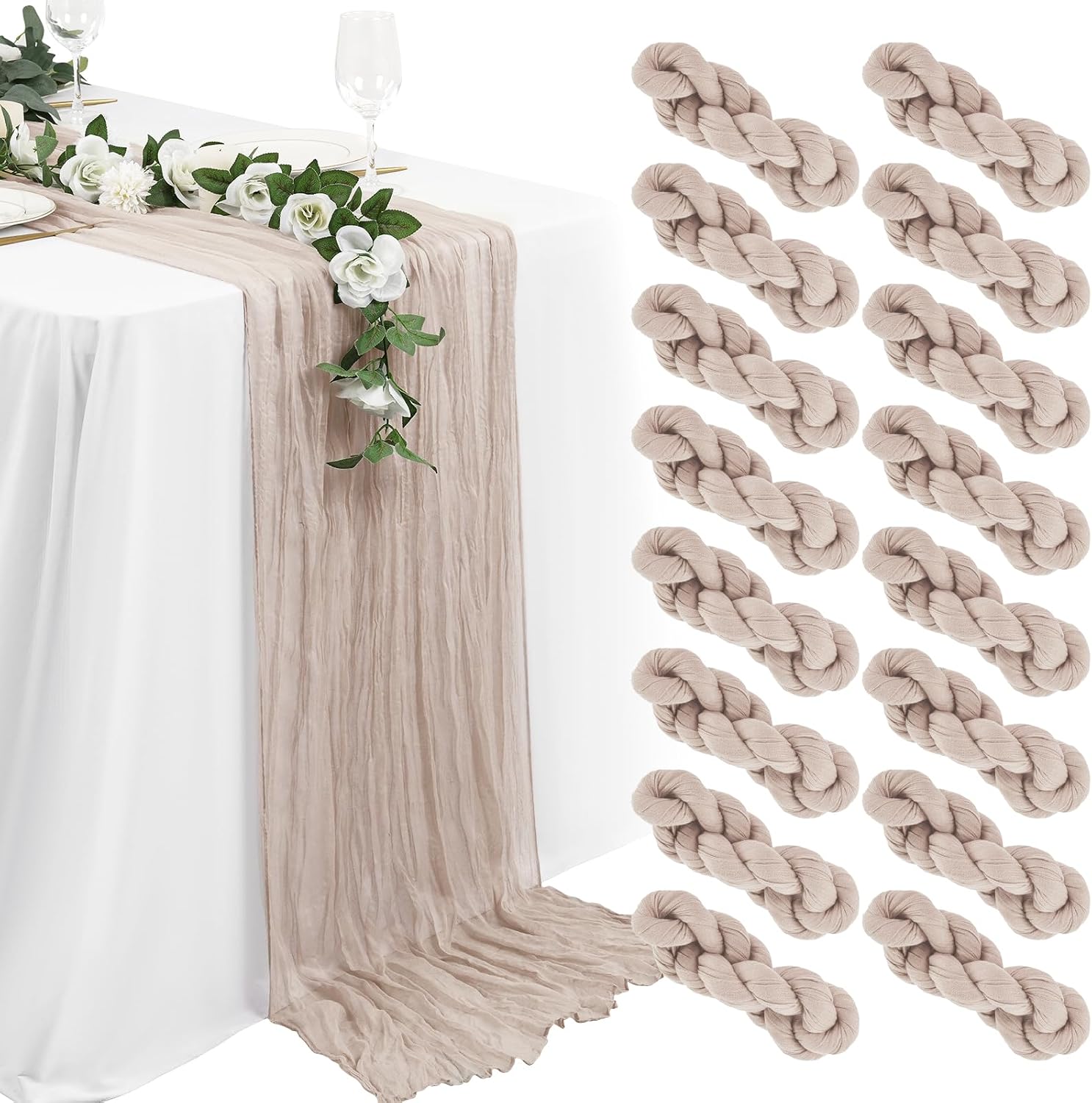 16 Packs Cheesecloth Table Runner Grey, 10Ft x 35"" Grey Rustic Gauze Boho Wedding Table Runner Decoration, Wedding Table Decor Table Cloth for Wedding Party Bridal Shower Table