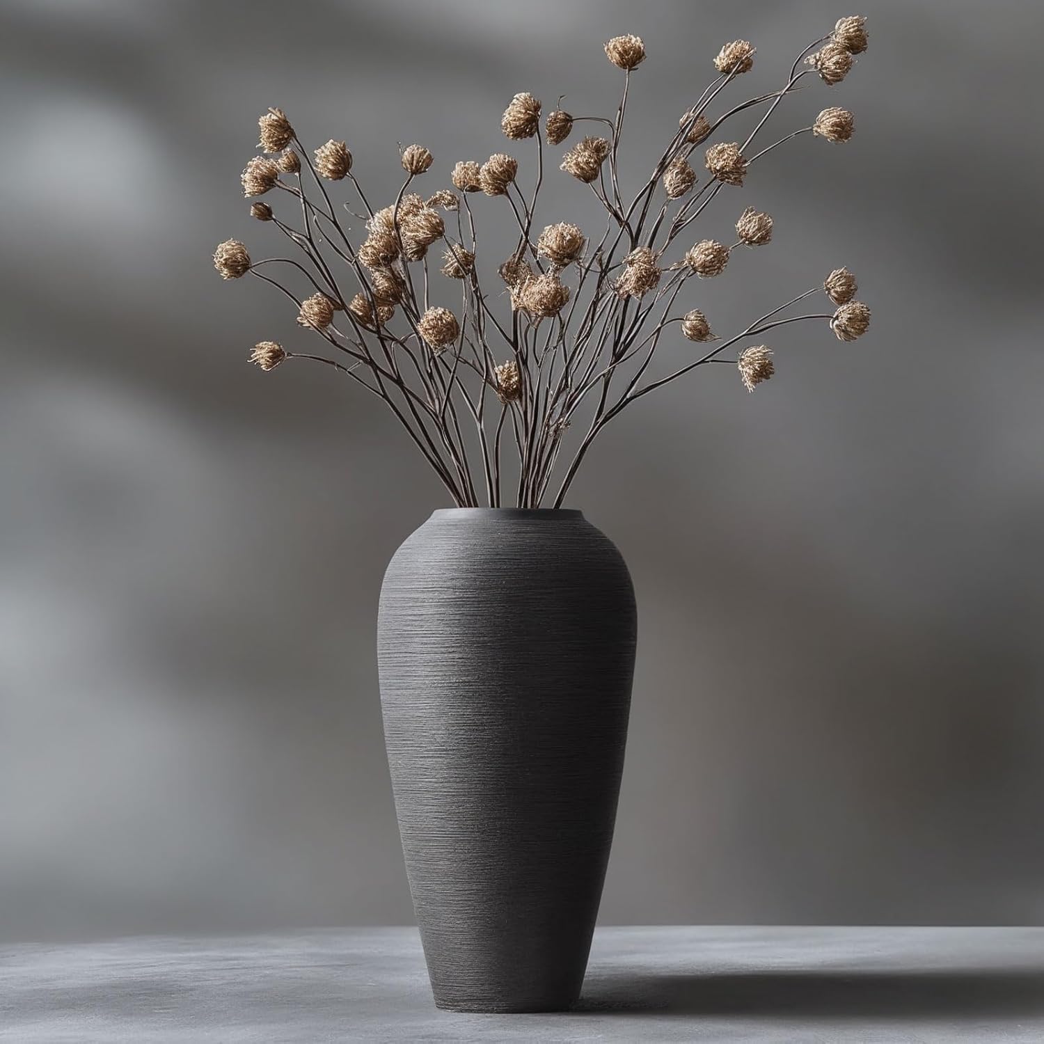 Rustic Farmhouse Flower Vase - 13.8 Inchs Large Black Ceramic Vase, Pampas Grass Vase, Modern Farmhouse Decor Vase for Home Decor, Dining Table, Entryway, Centerpiece, Living Room, Shelf Decorative