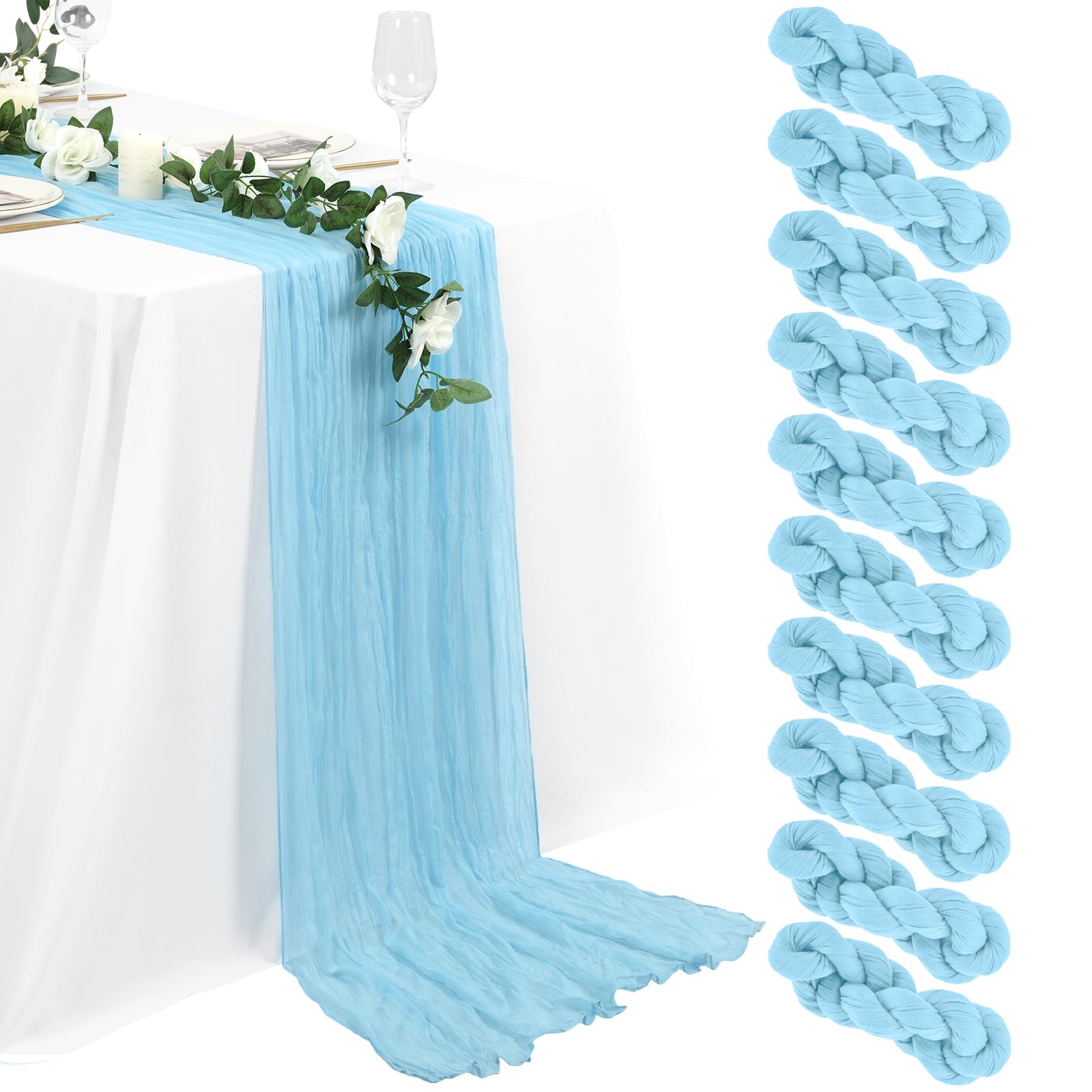 16 Packs Cheesecloth Table Runner Grey, 10Ft x 35"" Grey Rustic Gauze Boho Wedding Table Runner Decoration, Wedding Table Decor Table Cloth for Wedding Party Bridal Shower Table