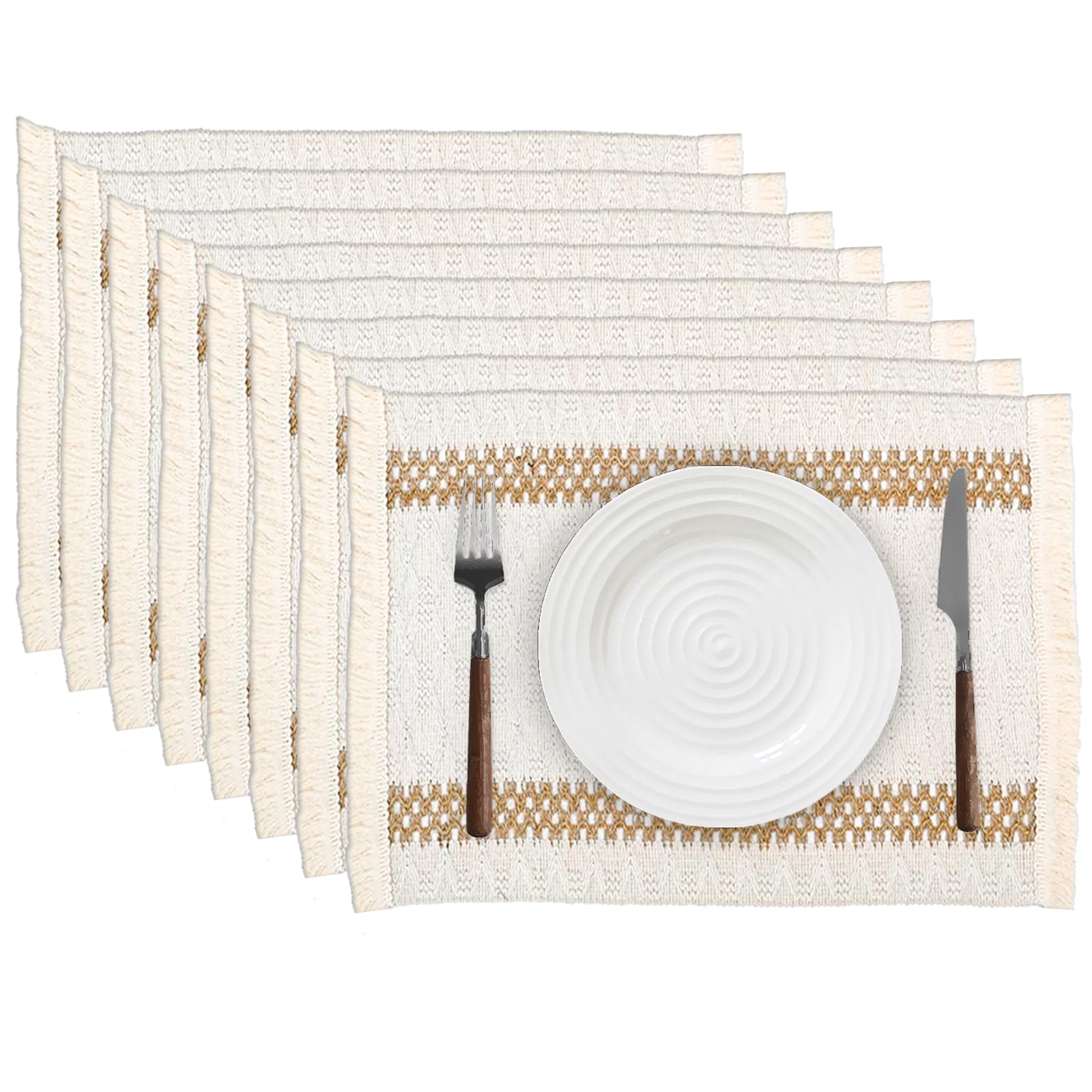 Niviy Boho Table Runner for Home Decor 144 Inches Long Farmhouse Macrame Table Runner Cotton Linen Woven Table Runners for Summer Dining Table Decoration, Beige & Brown