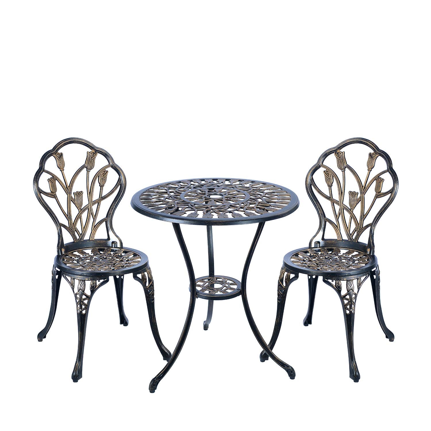 3 Piece Bistro Set,Outdoor Patio Set,Anti-Rust Cast Aluminum Bistro Table Set for Park Yard Front Porch Furniture(New White)…