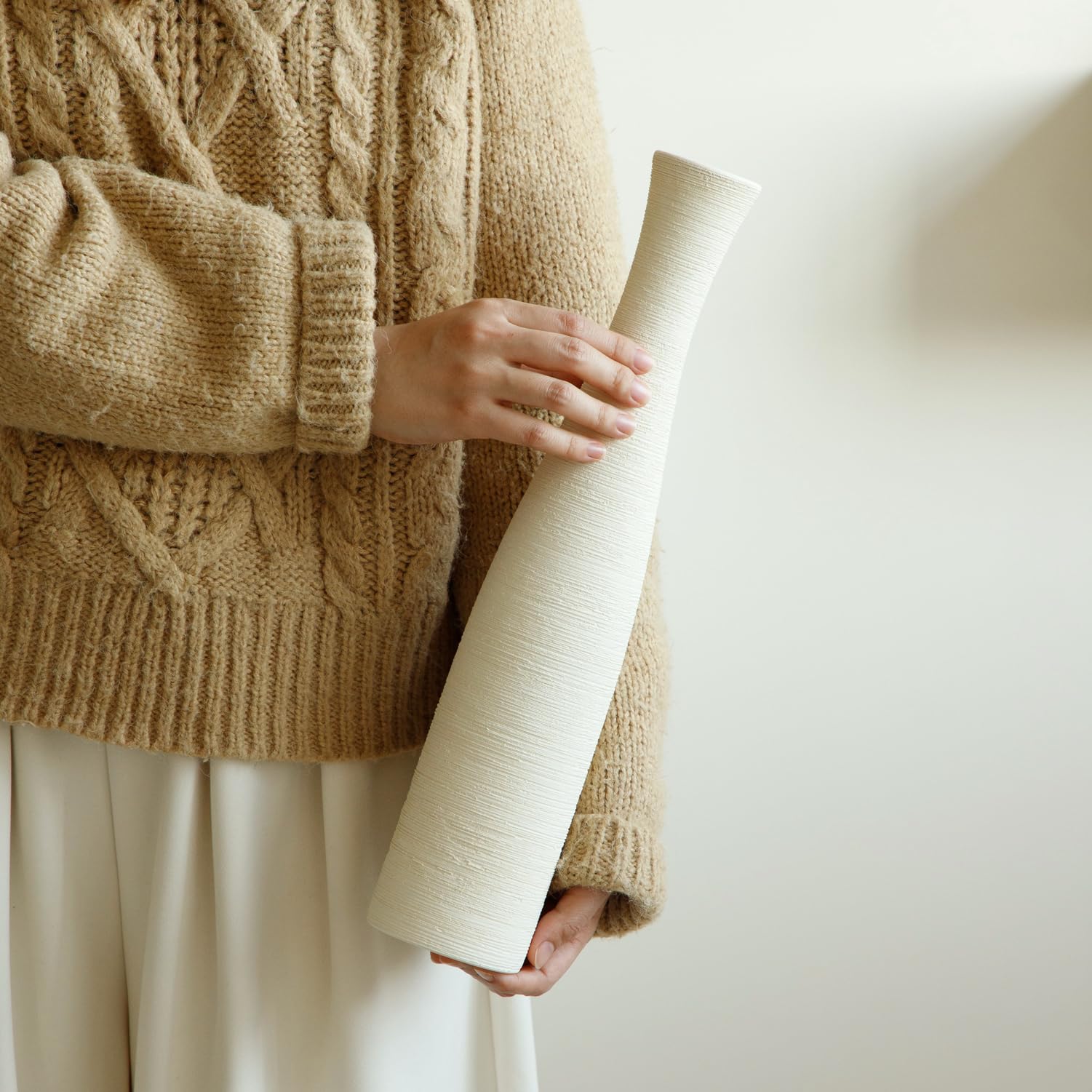 Ceramic Vase Home Decor, Tall Vase for Table Centerpiece, Floor, Modern Rustic Farmhouse Decorative Flower Vase for Pampas Grass Living Room, Office, Bedroom Decoration