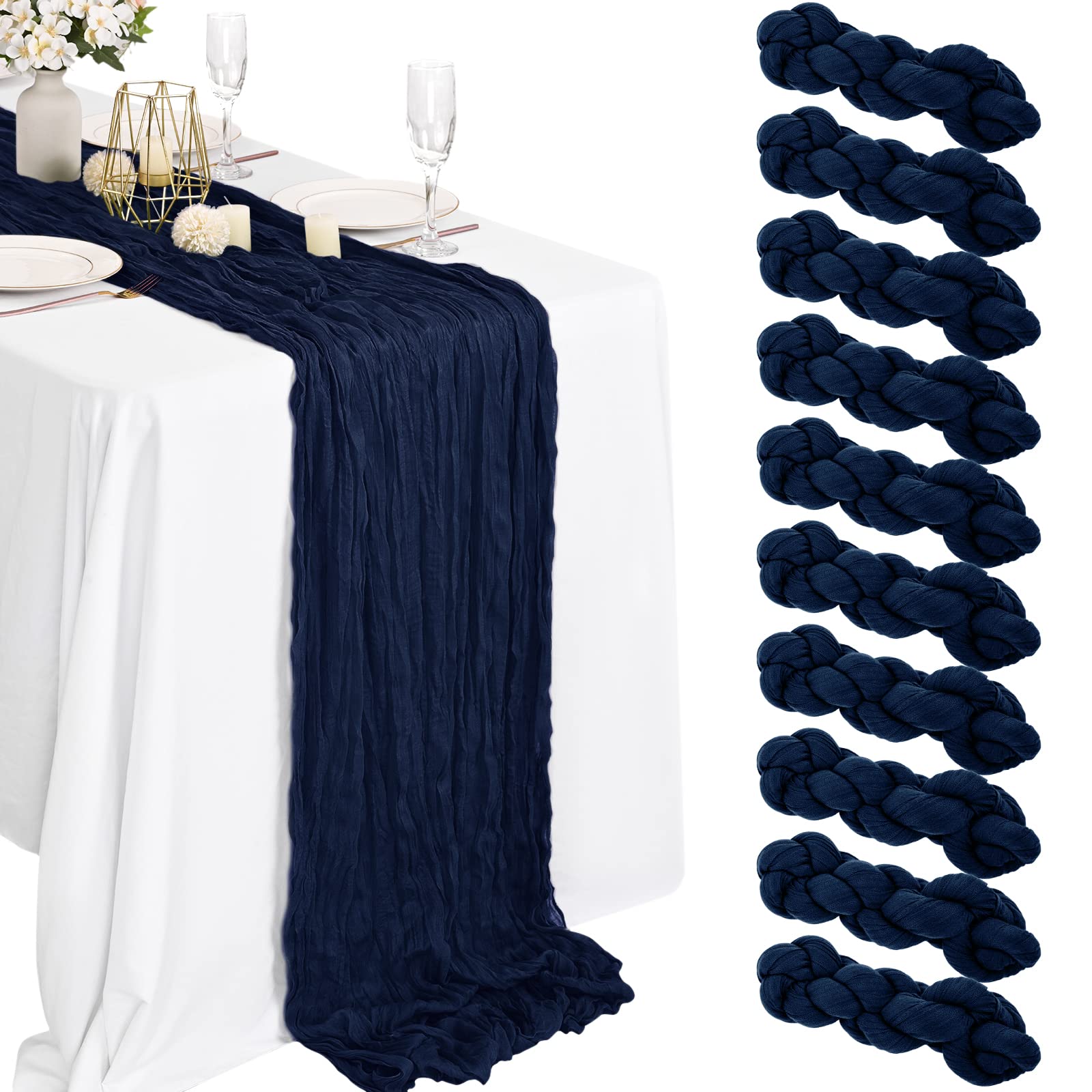 16 Packs Cheesecloth Table Runner Grey, 10Ft x 35"" Grey Rustic Gauze Boho Wedding Table Runner Decoration, Wedding Table Decor Table Cloth for Wedding Party Bridal Shower Table