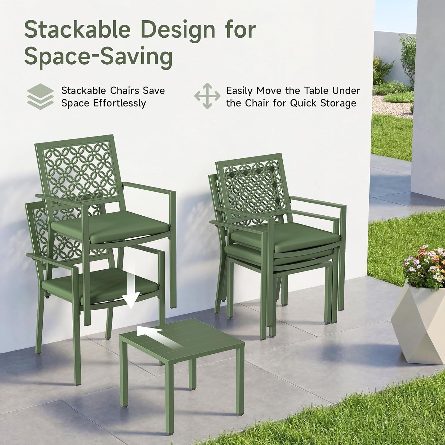 3-Piece Outdoor Bistro Set, Stackable Metal Steel Outdoor Table and Chairs, Waterproof Rustproof Patio Furniture Conversation Set for Porch Garden Balcony Backyard, Sage Green