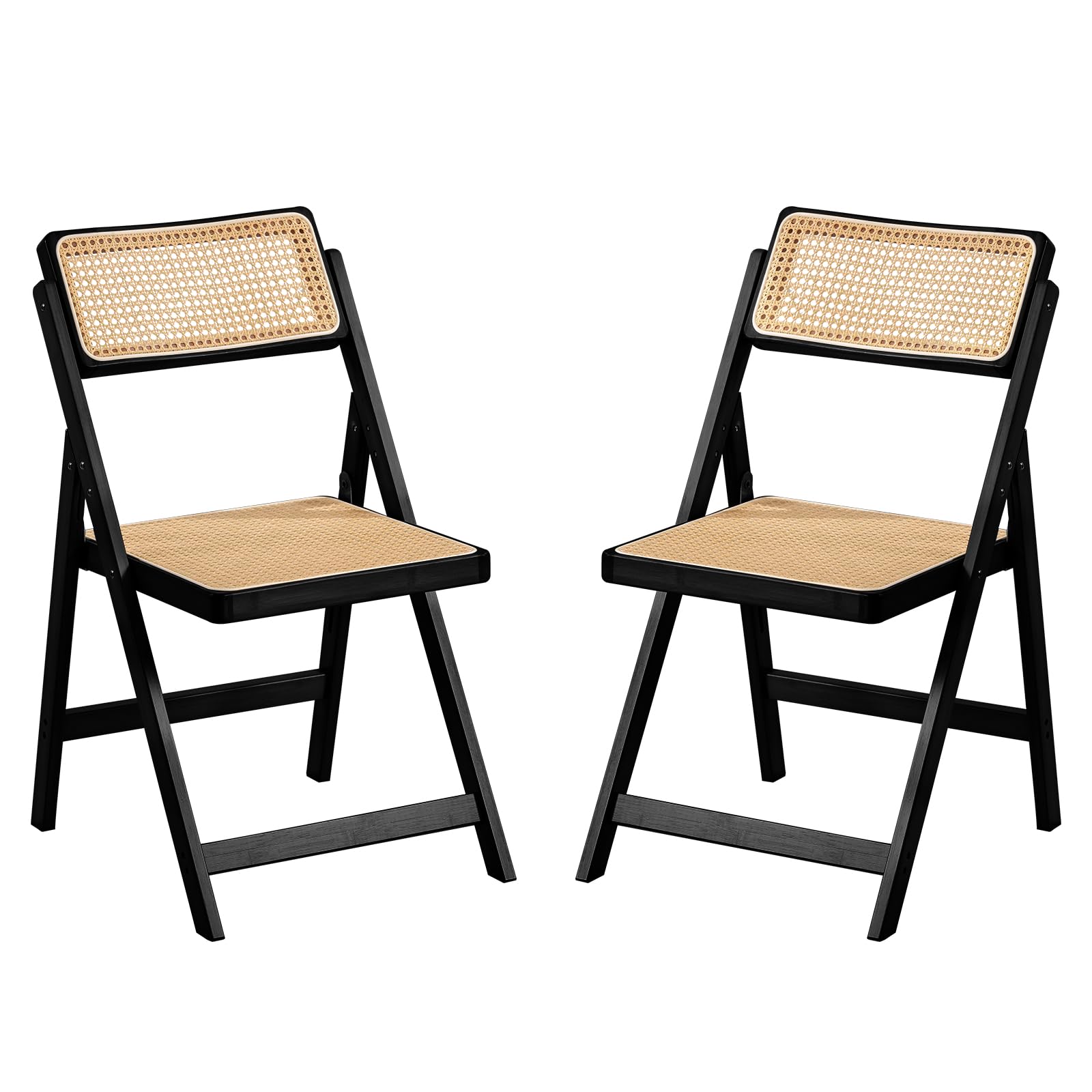 Furlide Rattan Dining Chairs Set of 2, Modern Mid Century Dining Chairs with Arms, Outdoor Bamboo Chairs for Bedroom, Living Room, Reading Room, Black