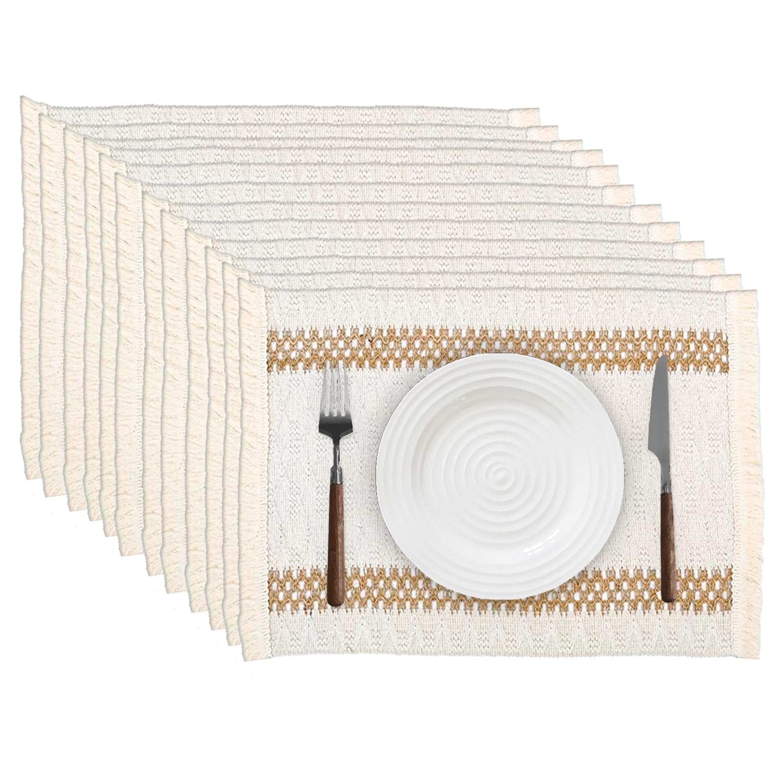 Niviy Boho Table Runner for Home Decor 144 Inches Long Farmhouse Macrame Table Runner Cotton Linen Woven Table Runners for Summer Dining Table Decoration, Beige & Brown