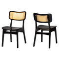 Baxton Studio Tafari Mid-Century Modern Walnut Brown Finished Wood and Rattan 2-Piece Dining Chair Set