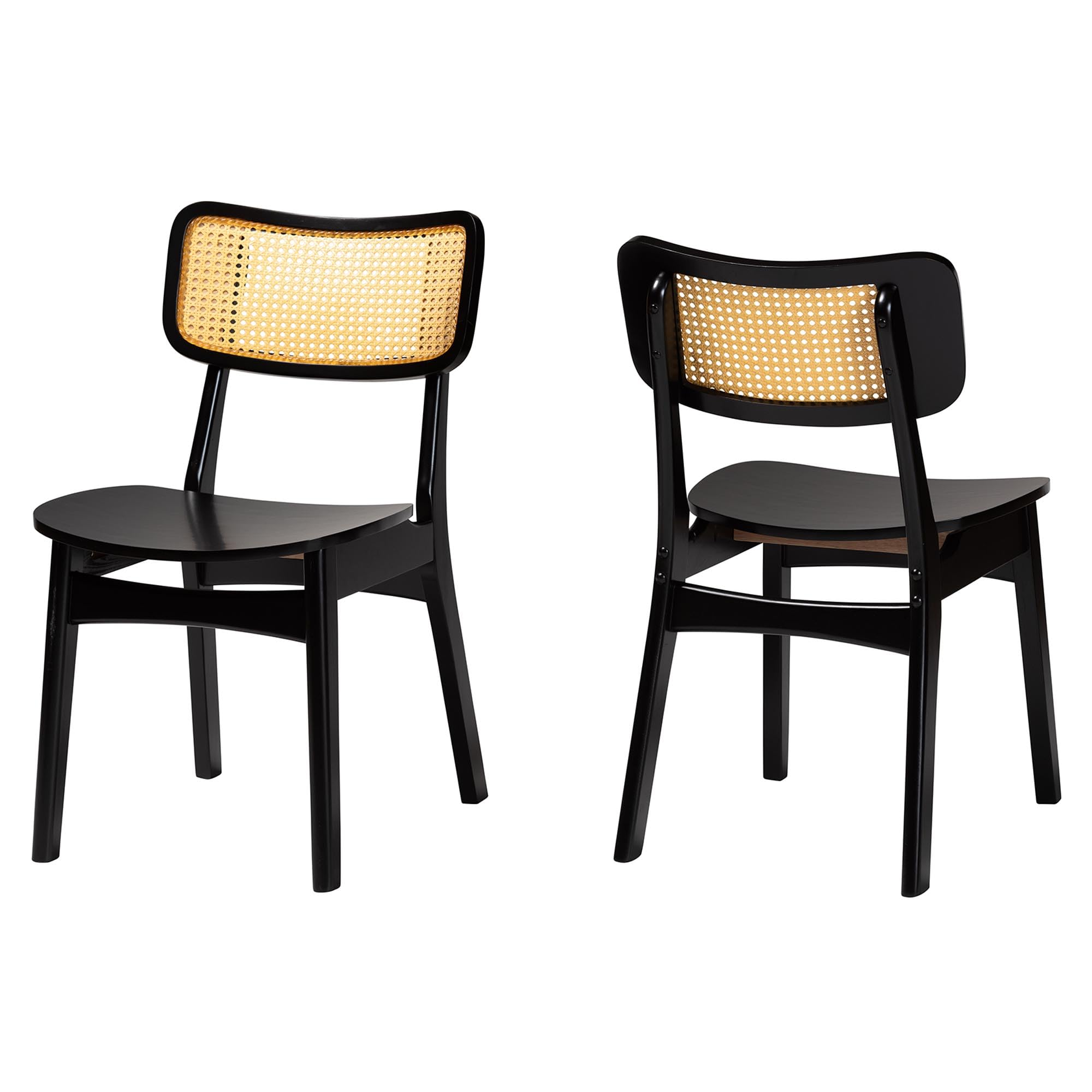 Baxton Studio Tafari Mid-Century Modern Walnut Brown Finished Wood and Rattan 2-Piece Dining Chair Set