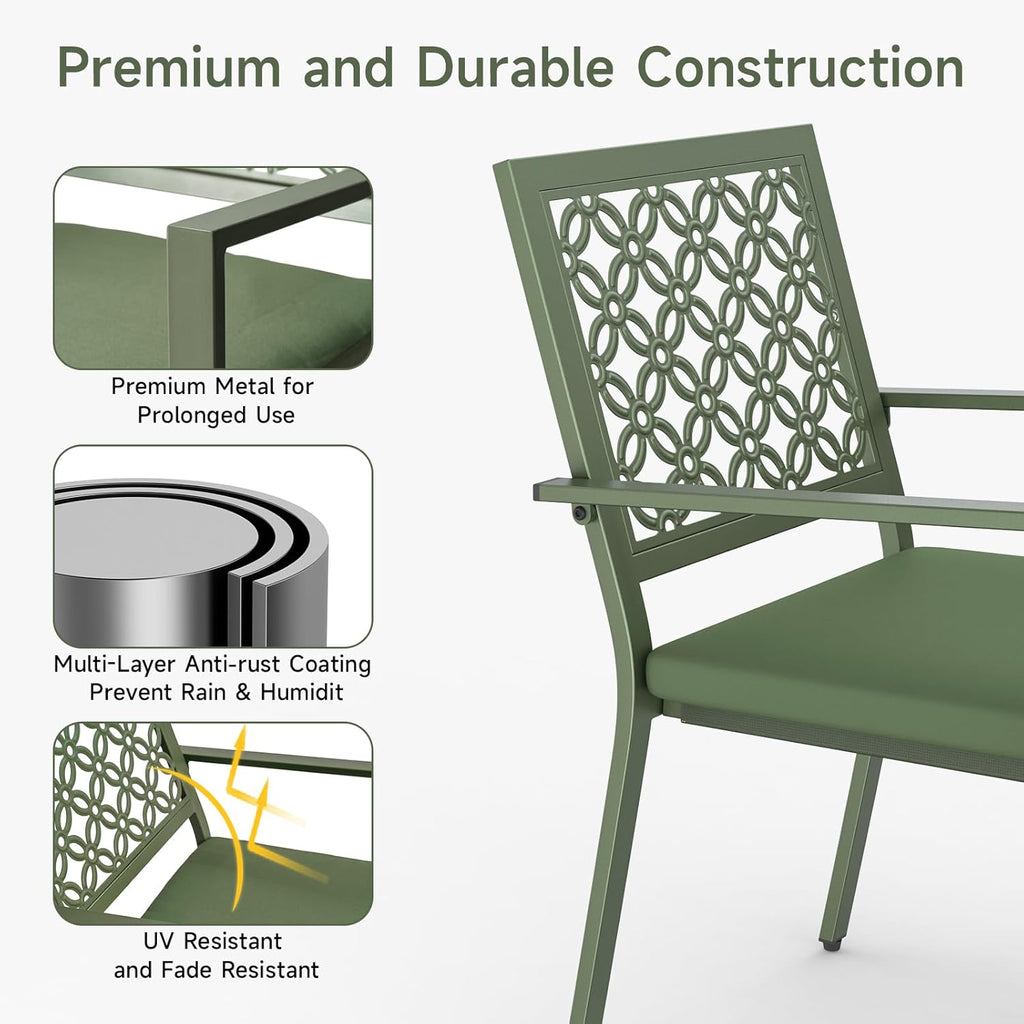 3-Piece Outdoor Bistro Set, Stackable Metal Steel Outdoor Table and Chairs, Waterproof Rustproof Patio Furniture Conversation Set for Porch Garden Balcony Backyard, Sage Green