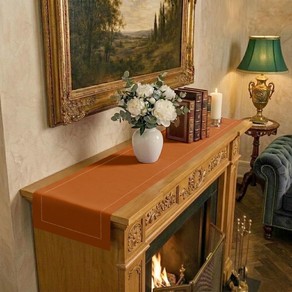 Signature Linen™ by D'Moksha White Table Runner 84 Inches Long, 100% Pure Linen, Hemstitch, 14 x 84 Inch Table Runner for Dresser, Dining- Summer, Father's & Independence Day