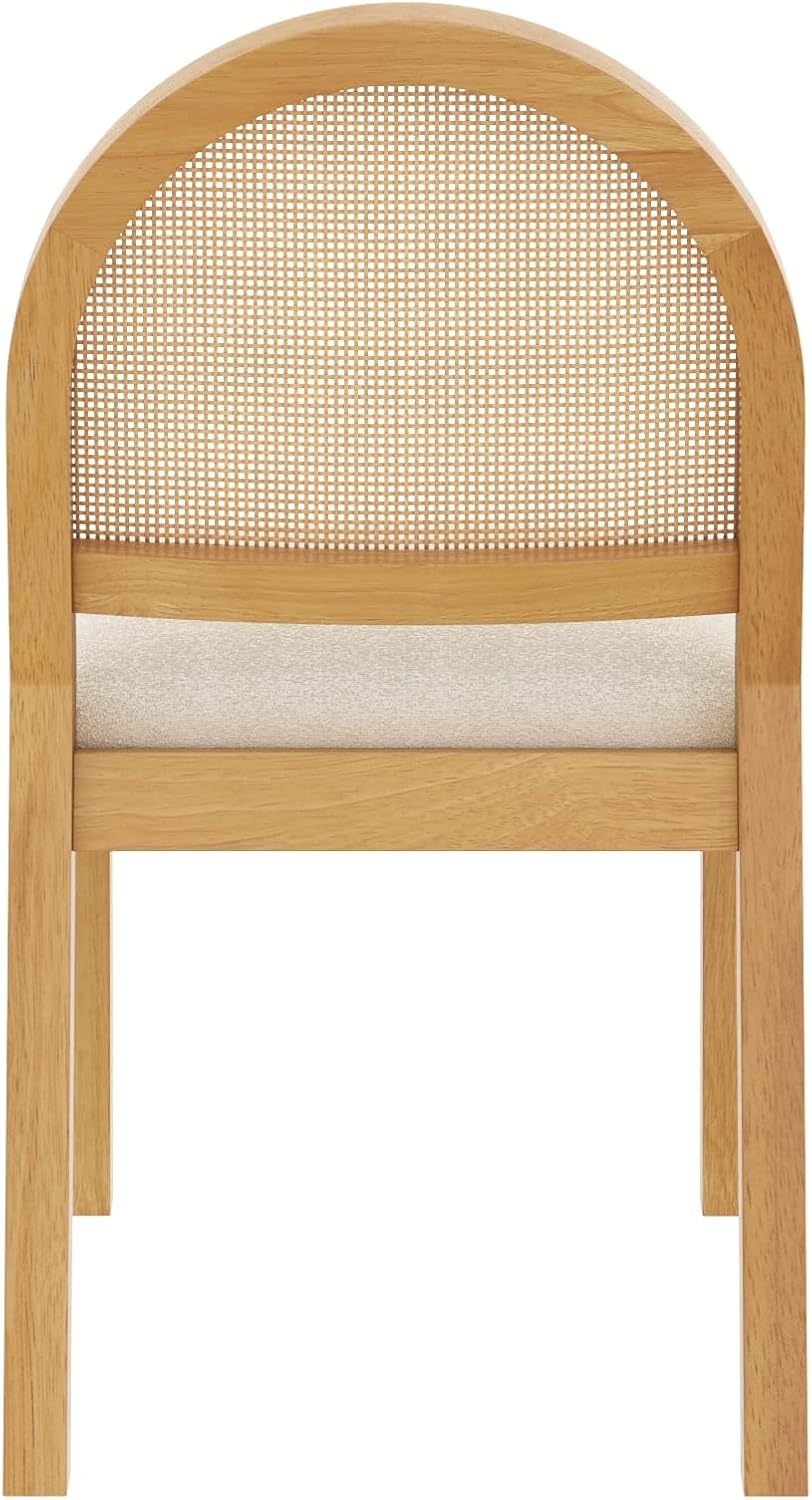 Nathan James Bailey 19 in. Boucle Dining Chair, Upholstered Side Chair with Natural Woven Rattan Back and Solid Wood Legs, Natural Brown/Rattan/Cream Boucle, Set of 4