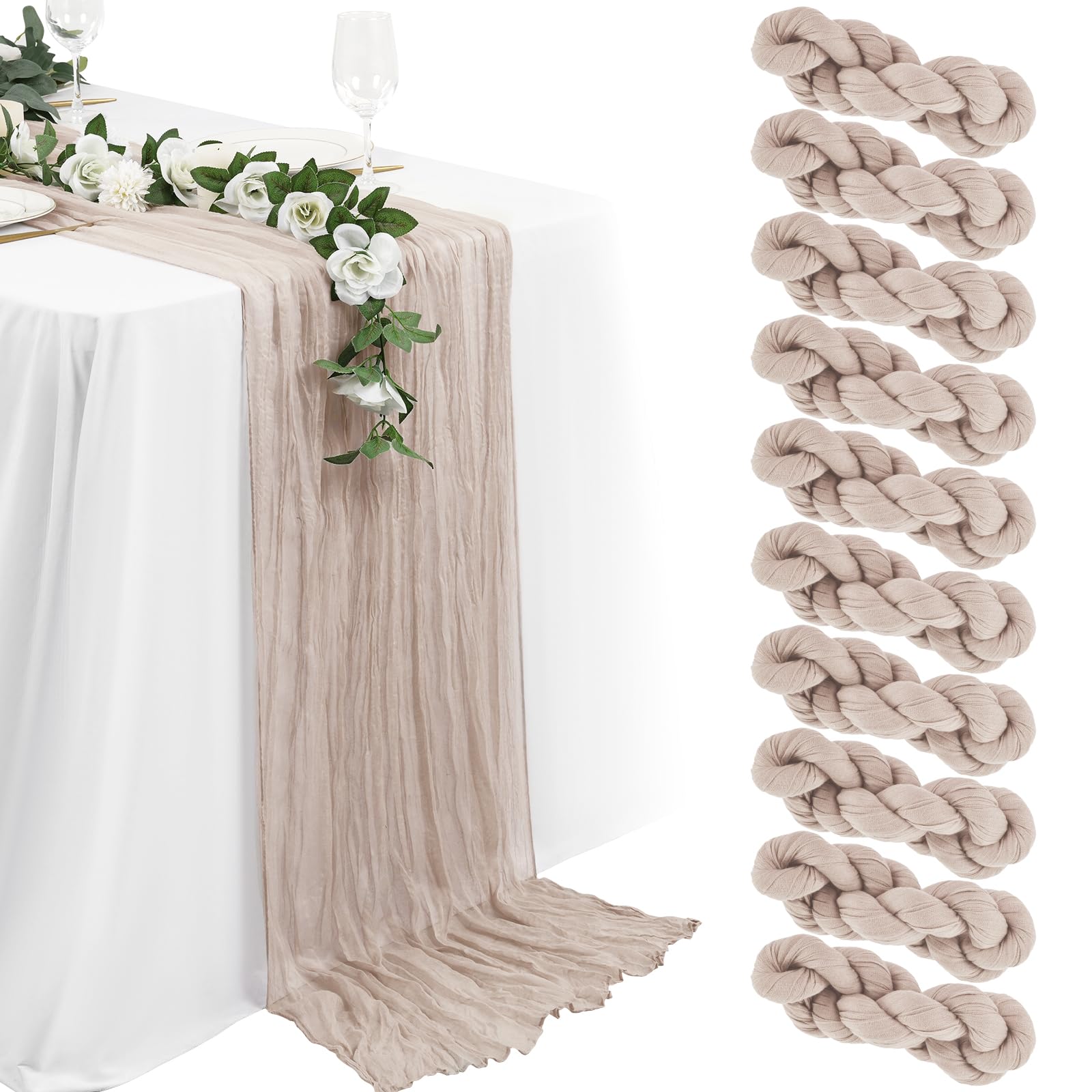 16 Packs Cheesecloth Table Runner Grey, 10Ft x 35"" Grey Rustic Gauze Boho Wedding Table Runner Decoration, Wedding Table Decor Table Cloth for Wedding Party Bridal Shower Table