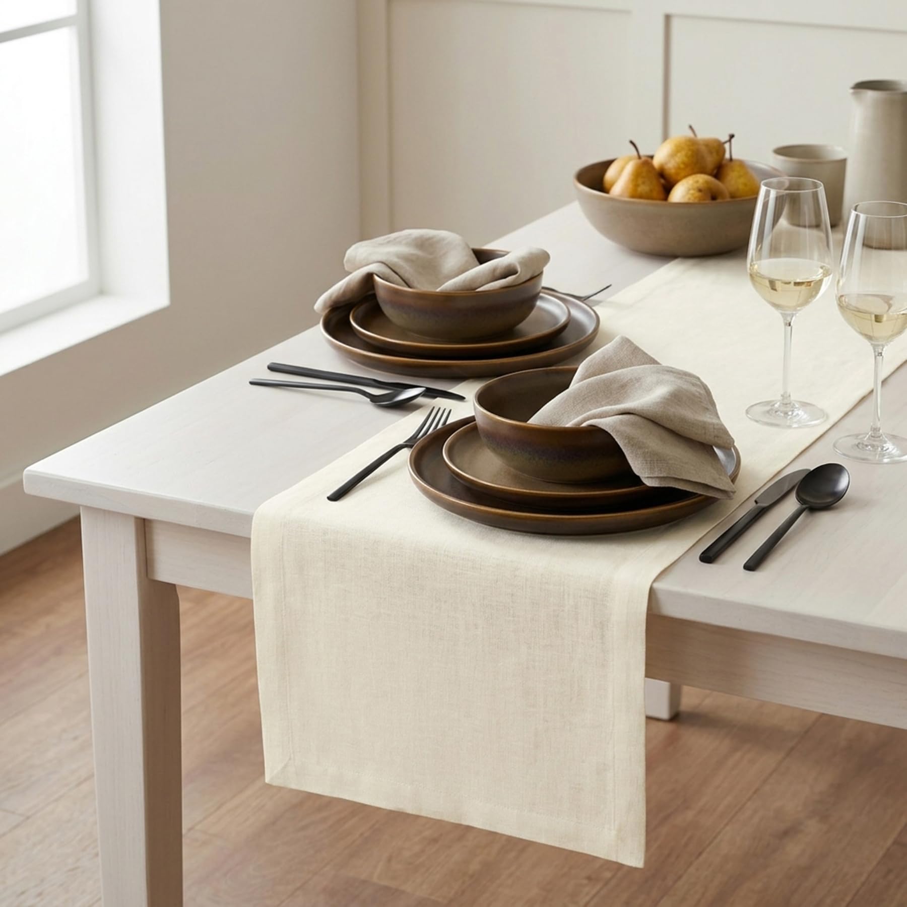 Solino Home Linen Natural Table Runner 72 Inches Long - 100% Pure Linen Dining Table Runner 14 x 72 Inch for Summer - Fete