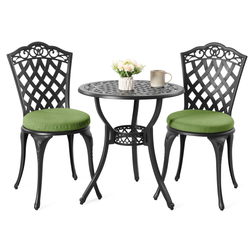 NUU GARDEN 3 Piece Outdoor Bistro Table Set, All Weather Cast Aluminum Patio Bistro Sets Patio Table and Chairs Set of 2 with Umbrella Hole for Yard, Garden, Balcony, Black