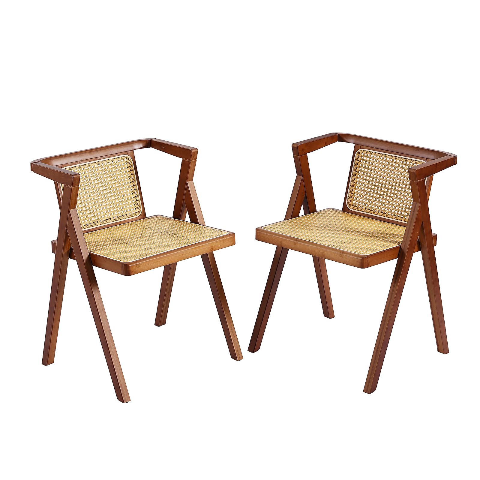 Furlide Rattan Accent Chairs, Modern Mid Century Dining Chairs Set of 2, Comfy Armchairs, Outdoor Rattan Chairs with Armrest for Bedroom Living Room Reading Room Dining Kitchen, Brown