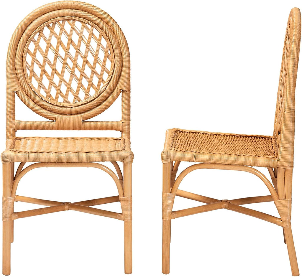 Bali & pari Oxford Natural Rattan Chair with Round Back-Handwoven Cane Accent Seating with Open Lattice Design, Dining Height, Set of 2