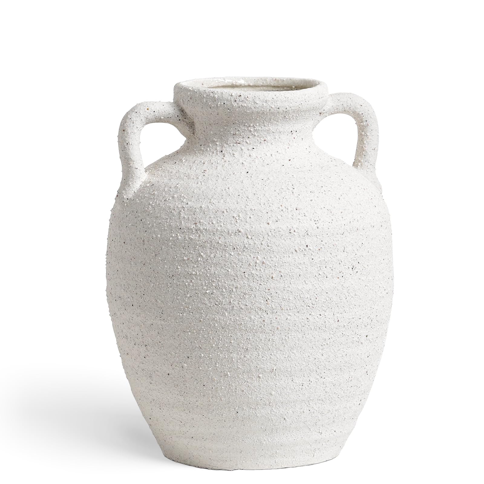 White Ceramic Vase - Large 11.8 Inch Tall Floor Vase for Centerpieces, Farmhouse Flower Vases, Rustic Minimalist Home Decor for Living Room, Enterway, Wedding (Sandstone White)