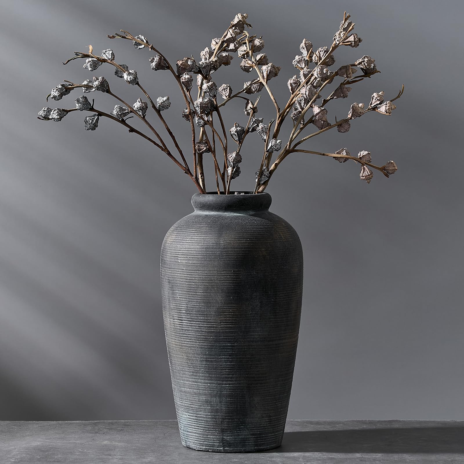 Vaseking Large Ceramic Rustic Vase, 11 inch Minimalist Decorative Farmhouse Tall Vase for Home Decor, Living Room, Shelf Decor, Enterway, Wedding, Table Decoration, Bronze