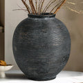 White Ceramic Vase, 9.8" Large, Round, Sandstone White | Farmhouse Style, Hand-Made Textured, Minimalist Design, Home Decor