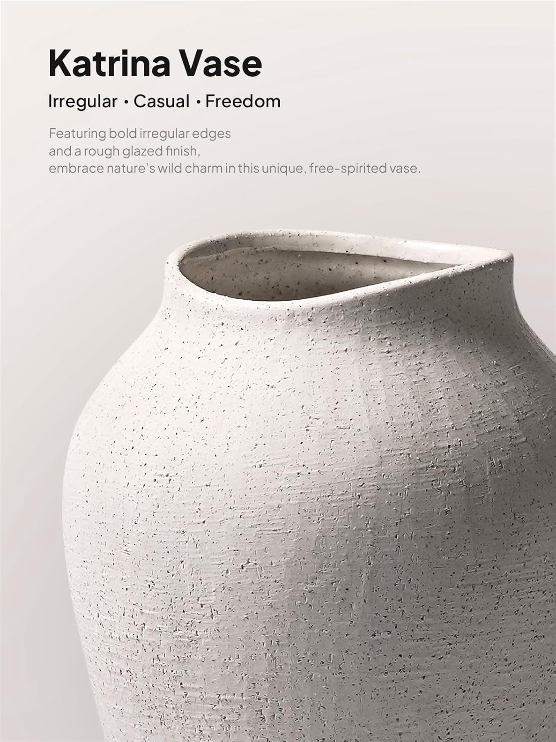 White Ceramic Vase - Large 11.8 Inch Tall Floor Vase for Centerpieces, Farmhouse Flower Vases, Rustic Minimalist Home Decor for Living Room, Enterway, Wedding (Sandstone White)