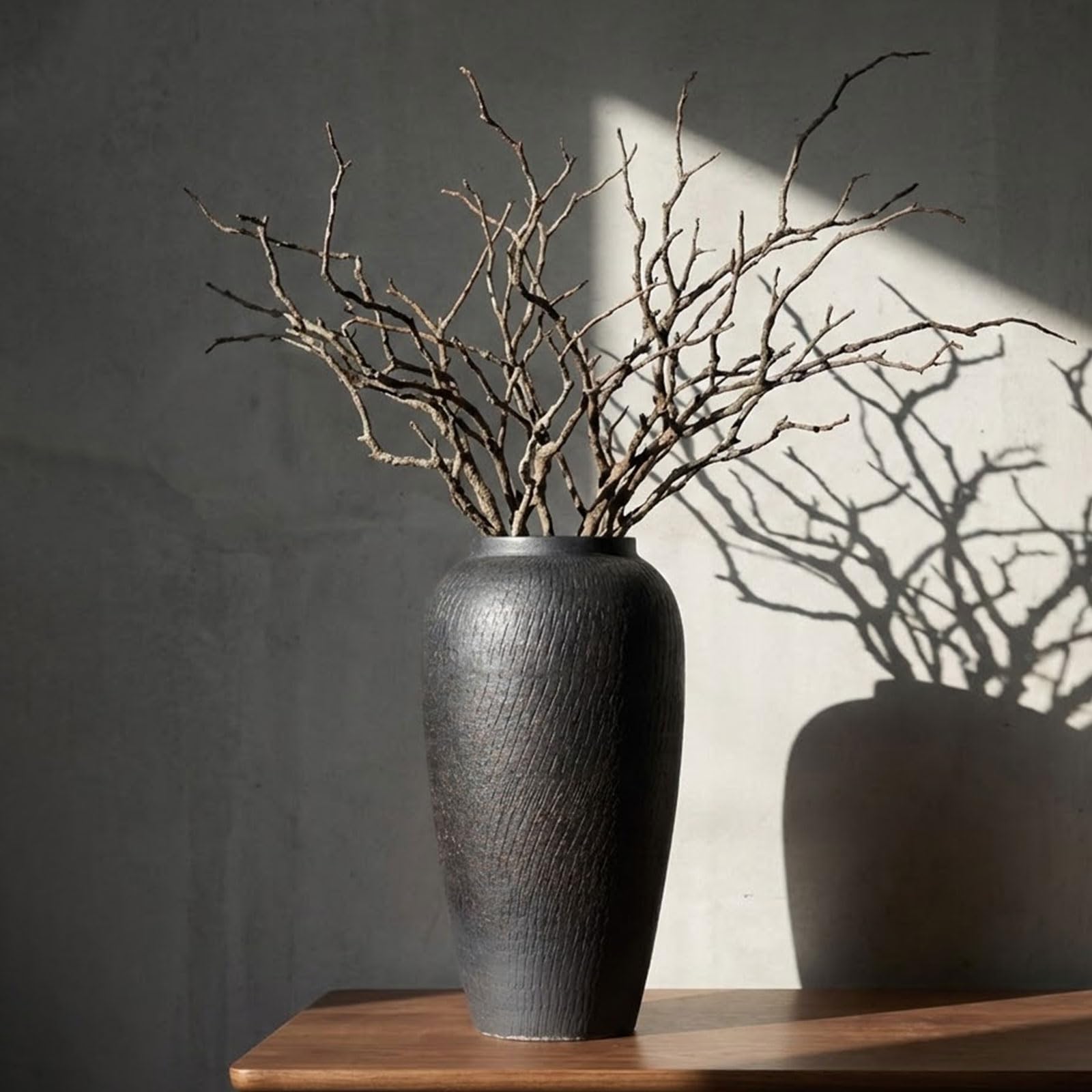 Rustic Farmhouse Flower Vase - 13.8 Inchs Large Black Ceramic Vase, Pampas Grass Vase, Modern Farmhouse Decor Vase for Home Decor, Dining Table, Entryway, Centerpiece, Living Room, Shelf Decorative