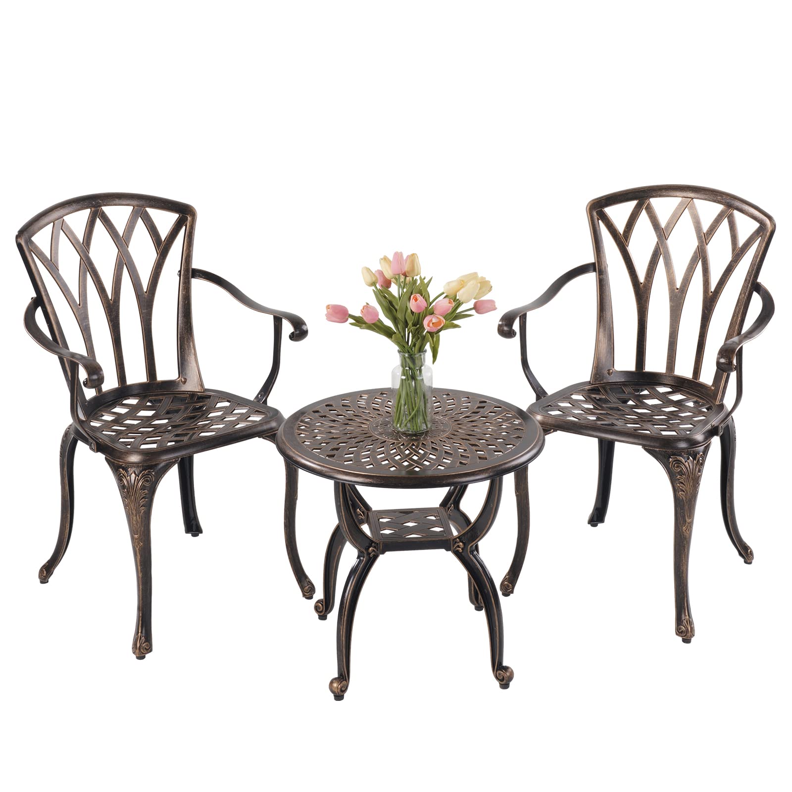 YKSY&YKSY Jardin DE CENTENNAIL 3-Piece Outdoor Bistro Set Cast Aluminum Rust-Resistant Patio Furniture Armchairs Design (White) 1