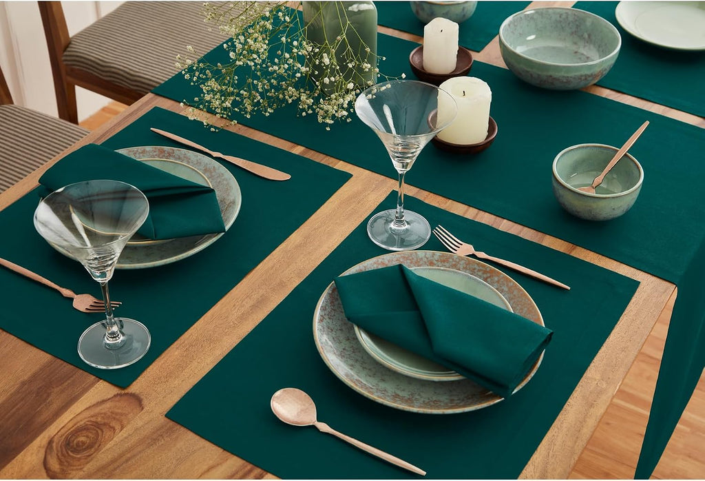Solino Home Dark Green Cotton Linen Table Runner 108 Inches Long - Elegant Machine Washable Dining Table Runner 14x108 Inch for Summer Decor & 4th of July - Dru
