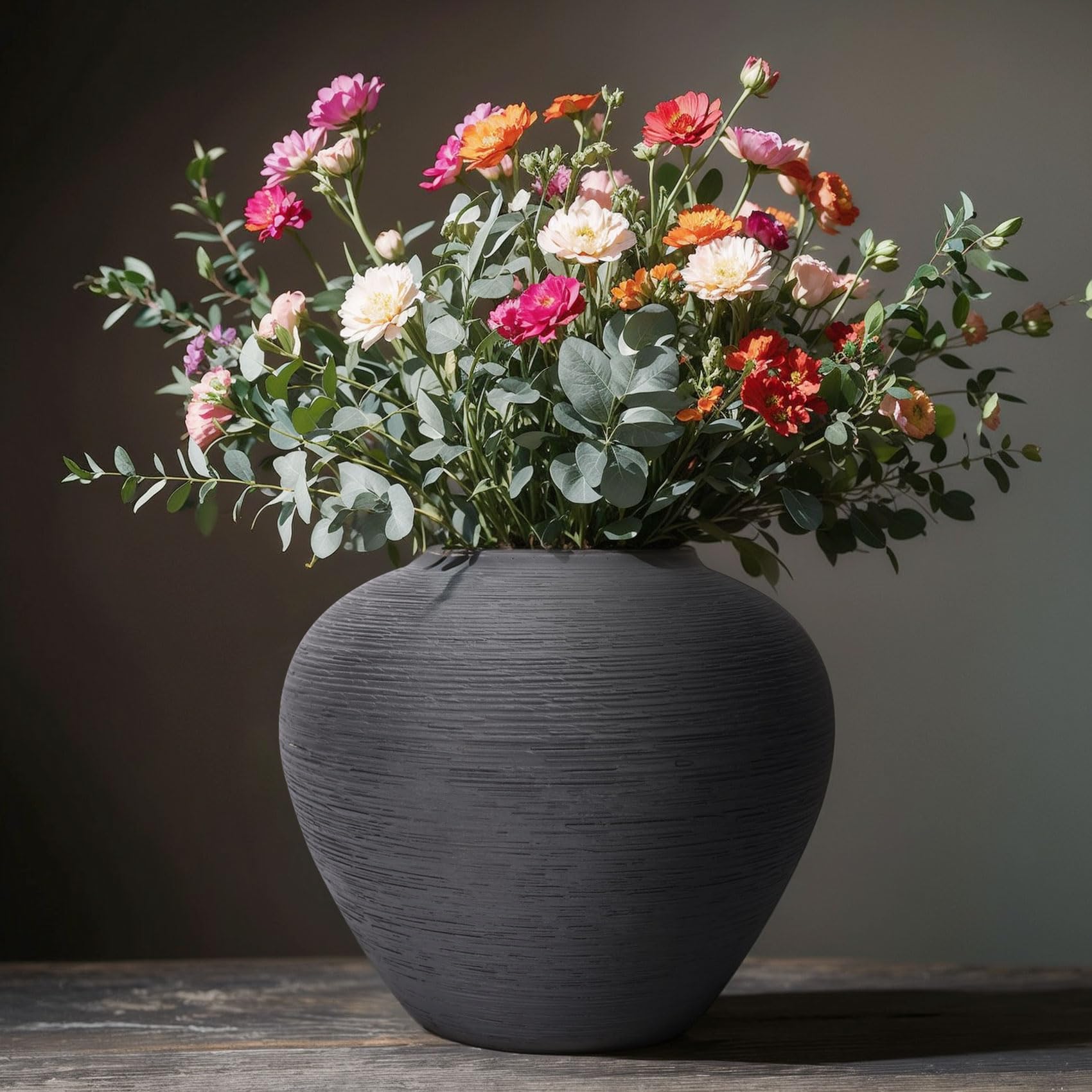 Rustic Farmhouse Flower Vase - 13.8 Inchs Large Black Ceramic Vase, Pampas Grass Vase, Modern Farmhouse Decor Vase for Home Decor, Dining Table, Entryway, Centerpiece, Living Room, Shelf Decorative