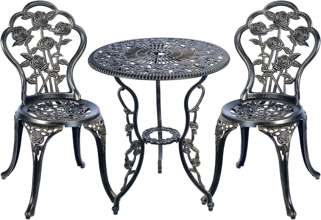 C/G 3 Piece Bistro Set,Outdoor Patio Set,Anti-Rust Cast Aluminum Bistro Table Set for Park Yard Front Porch Furniture(Antique Copper)