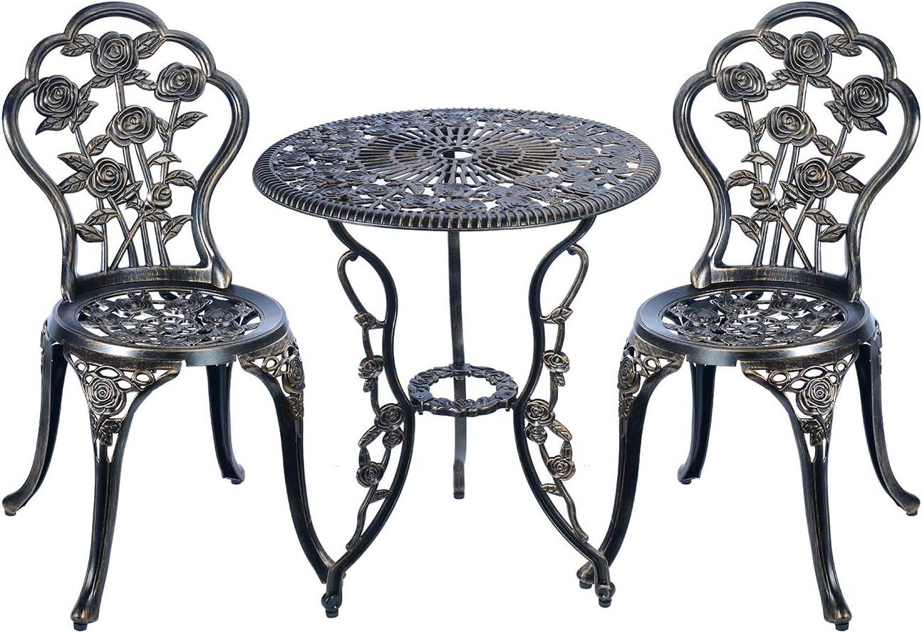 C/G 3 Piece Bistro Set,Outdoor Patio Set,Anti-Rust Cast Aluminum Bistro Table Set for Park Yard Front Porch Furniture(Antique Copper)