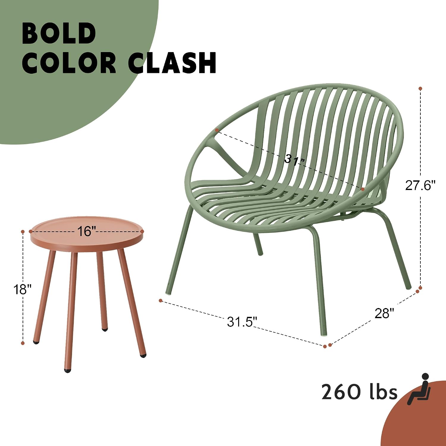 Werph 3-Piece Patio Furniture Set, Bistro Table and Paito Chairs Set of 2 | Outdoor Patio Set with Porch Chairs and Table,Deck Furniture Conversation Set for Garden Poolside