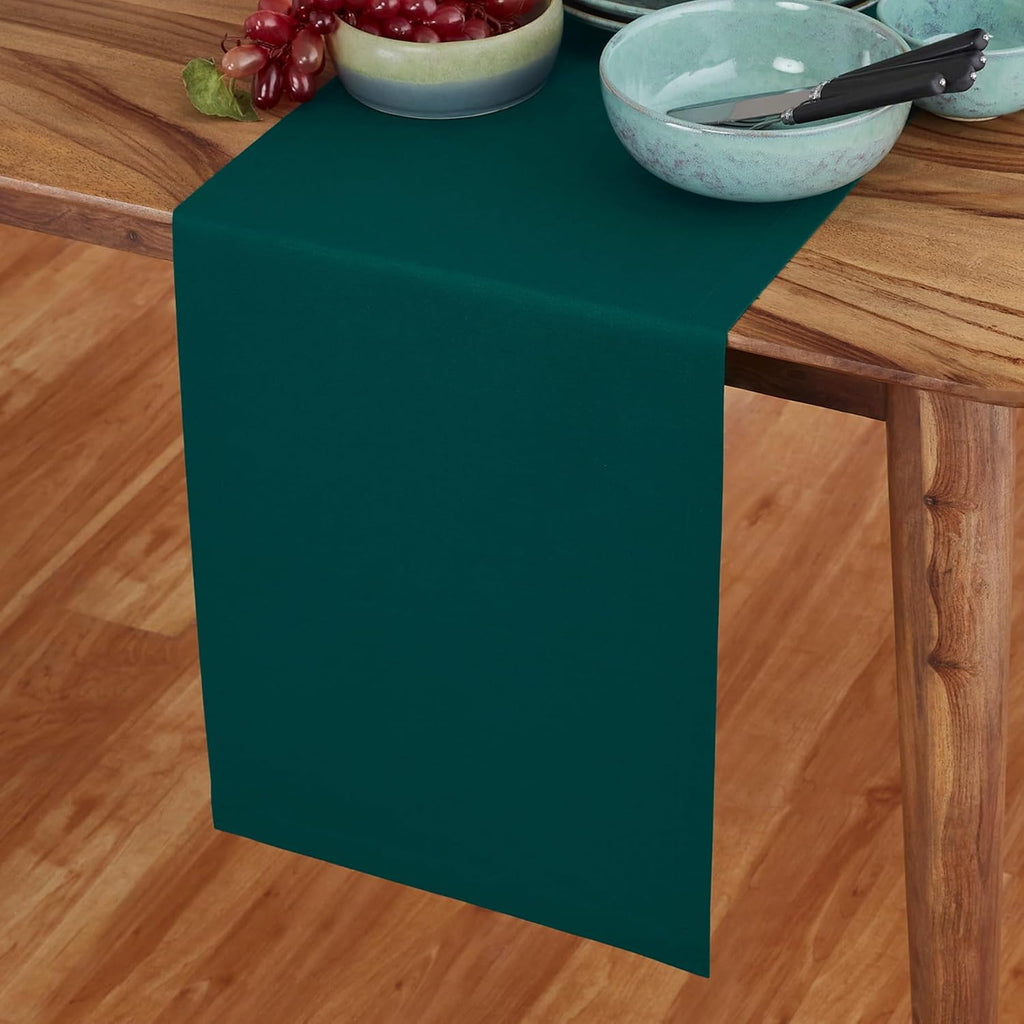 Solino Home Dark Green Cotton Linen Table Runner 108 Inches Long - Elegant Machine Washable Dining Table Runner 14x108 Inch for Summer Decor & 4th of July - Dru