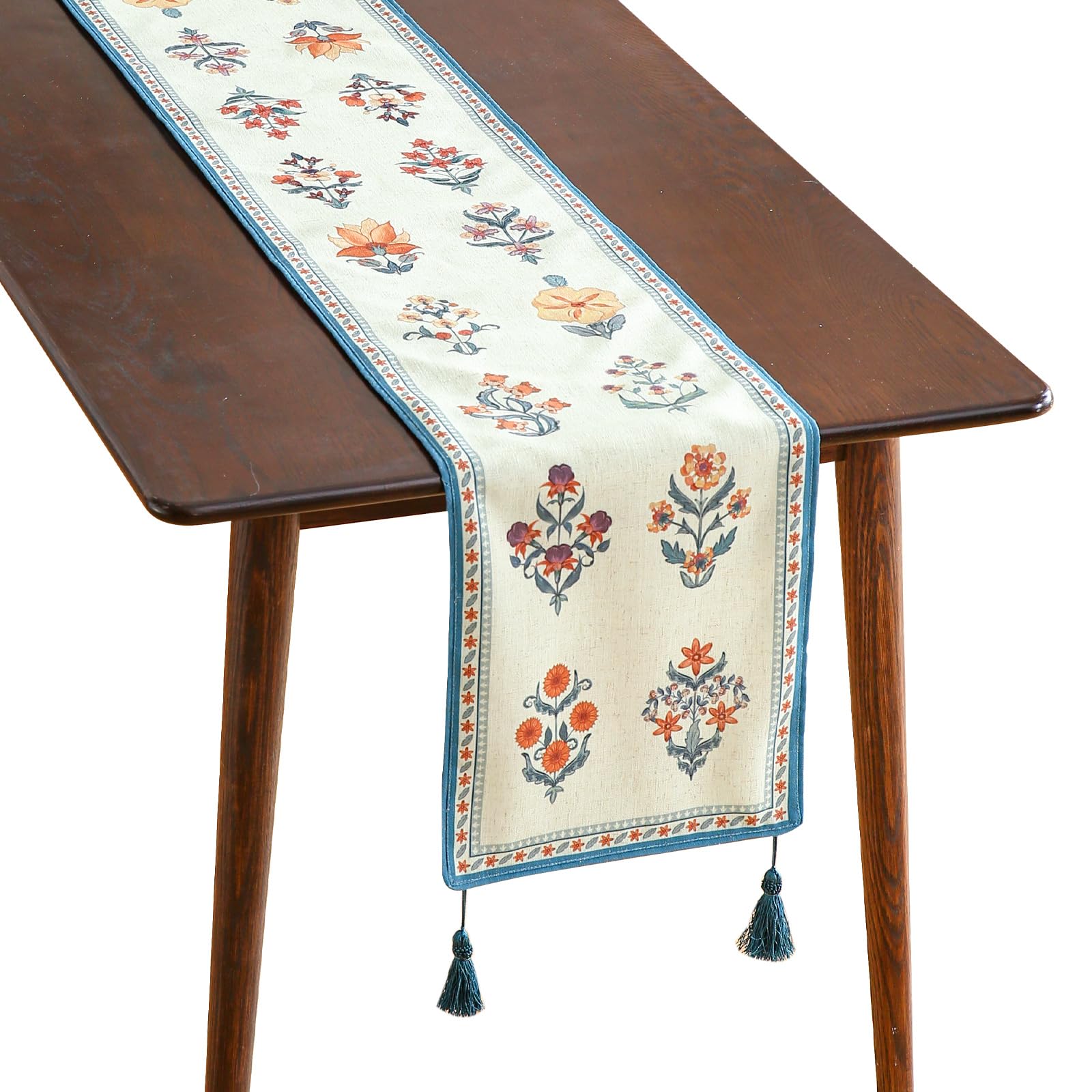 ISAENNE Designer French Country Linen Table Runner 71 Inches Long,Elegant Colorful Floral Pattern Table Runners for Dining Tables,Thanksgiving,Christmas,Kitchen Decor,12"*71"-Serenity F