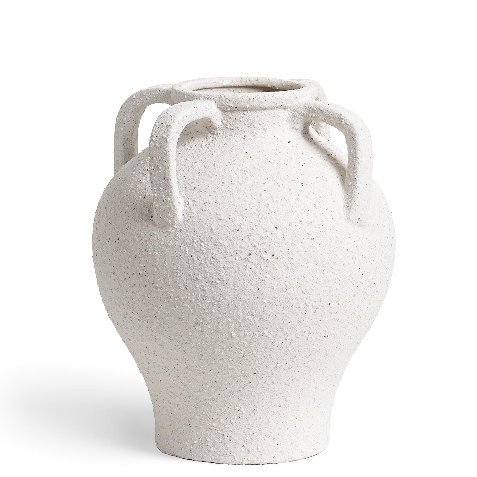 White Ceramic Vase - Large 11.8 Inch Tall Floor Vase for Centerpieces, Farmhouse Flower Vases, Rustic Minimalist Home Decor for Living Room, Enterway, Wedding (Sandstone White)