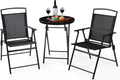 Backyard Expressions 3-Piece Folding Bistro Set – Outdoor Patio Furniture Set with 2 Mesh Chairs & Round Table – Weather-Resistant, Portable & Space-Saving Design for Balcony, Deck, Garden