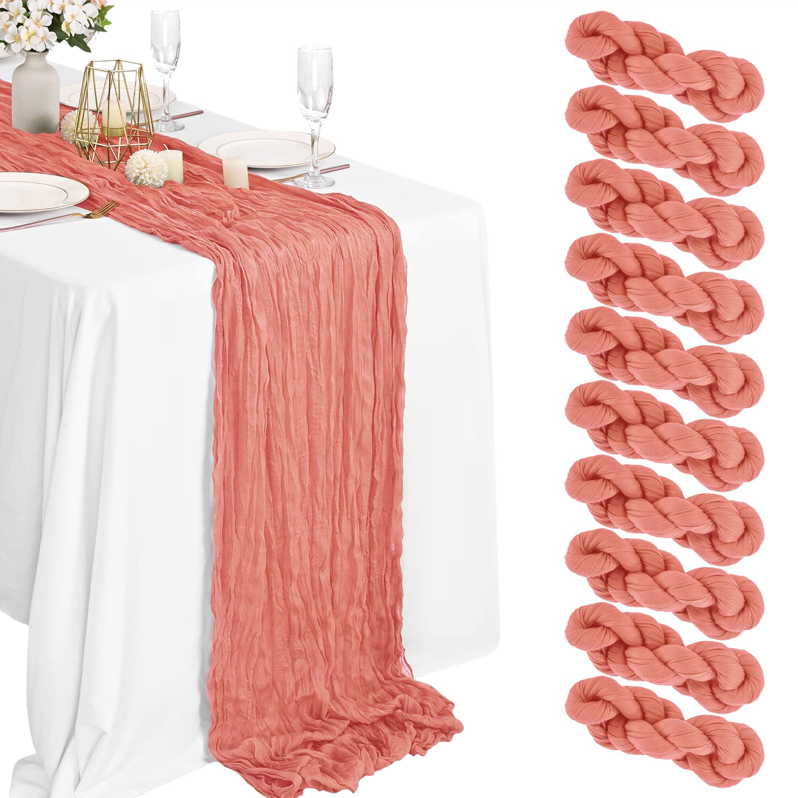 16 Packs Cheesecloth Table Runner Grey, 10Ft x 35"" Grey Rustic Gauze Boho Wedding Table Runner Decoration, Wedding Table Decor Table Cloth for Wedding Party Bridal Shower Table