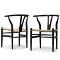 SIMPLIHOME Regina Dining Chairs - Mid-Century Modern Solid Beechwood and Rattan Arm Chair Set in Natural, Dining Room Seating with Open Frame, Curved Arms and Woven Seat and Backrest (Set of 2)
