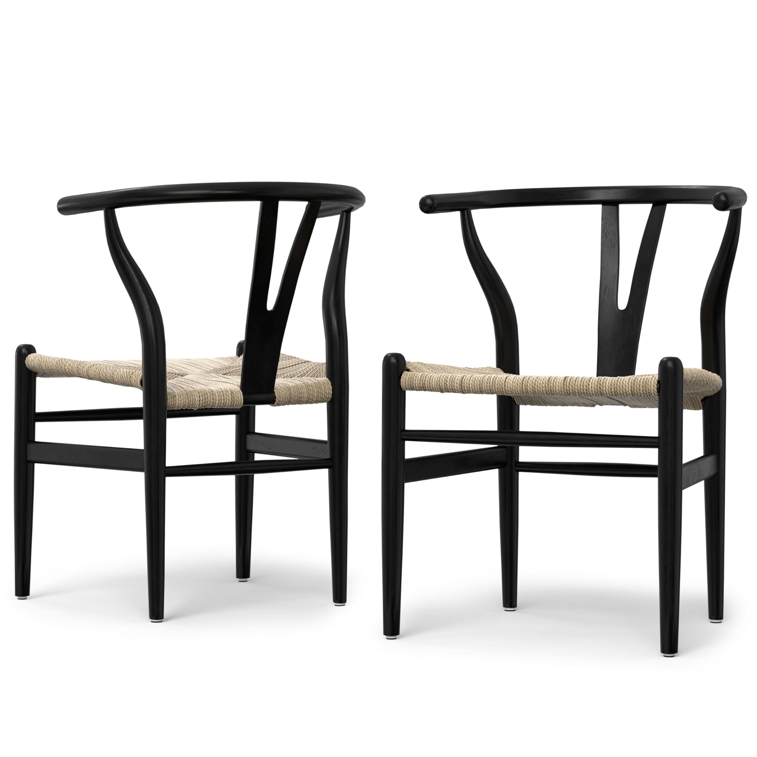 SIMPLIHOME Regina Dining Chairs - Mid-Century Modern Solid Beechwood and Rattan Arm Chair Set in Natural, Dining Room Seating with Open Frame, Curved Arms and Woven Seat and Backrest (Set of 2)